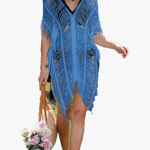 Hollow Out Beach Dress Women Tunic Dress Swimsuit pink